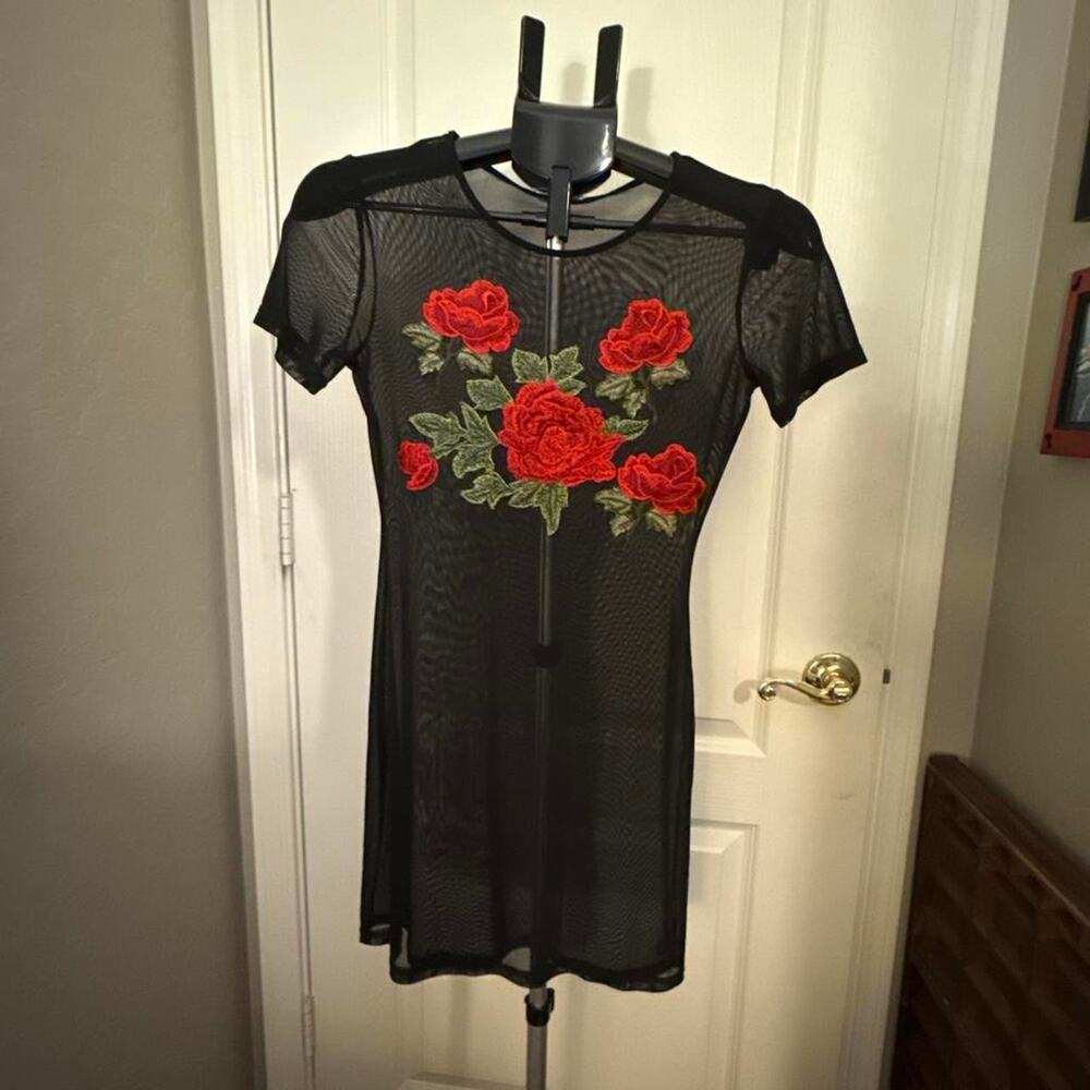 Sheer mesh black mini dress